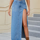 Full Size Slit Buttoned Denim Skirt with Pockets