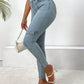 Decorative Buckle Skinny Jeans with Pockets