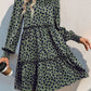 Frill Printed Mock Neck Long Sleeve Mini Dress