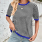 Lovelet Striped Contrast Round Neck Half Sleeve Knit Top
