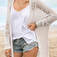 Openwork Side Slit Open Front Long Sleeve Cardigan