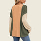 Double Take Texture Contrast Round Neck Long Sleeve T-Shirt