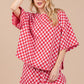 Ces Femme Checkered Round Neck Top and Shorts Set