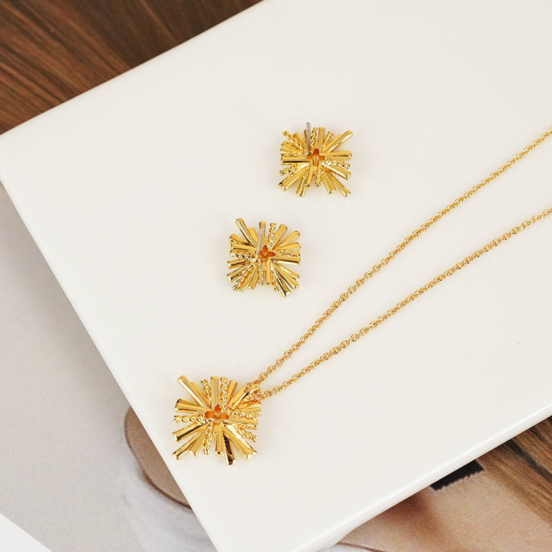 Halo Crown Jewelry Starburst Gold-Plated Earrings and Necklace Set *