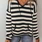 Drawstring Striped Long Sleeve Hooded Sweater