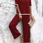 Contrast Trim Round Neck Top and Pants Set
