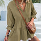 Ruffled Notched Three-Quarter Sleeve Blouse