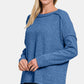 Zenana Full Size Exposed Seam Brushed Round Neck Sweater