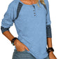 Full Size Striped Quarter Button Long Sleeve T-Shirt