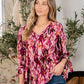Sew In Love Full Size Printed V-Neck Blouse with Sleeve Knot
