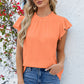 Ruffled Round Neck Cap Sleeve Blouse