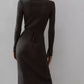 Tied Collared Neck Long Sleeve Sweater Dress