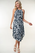 White Birch Tied Ruched Floral Sleeveless Knee Length Dress *