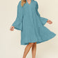 Double Take Full Size Texture Button Up Ruffle Hem Dress