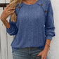 Full Size Decor Button Long Sleeve Ribbed T-Shirt