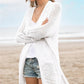 Openwork Side Slit Open Front Long Sleeve Cardigan