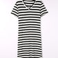 Striped V-Neck Short Sleeve Side Slit Dress