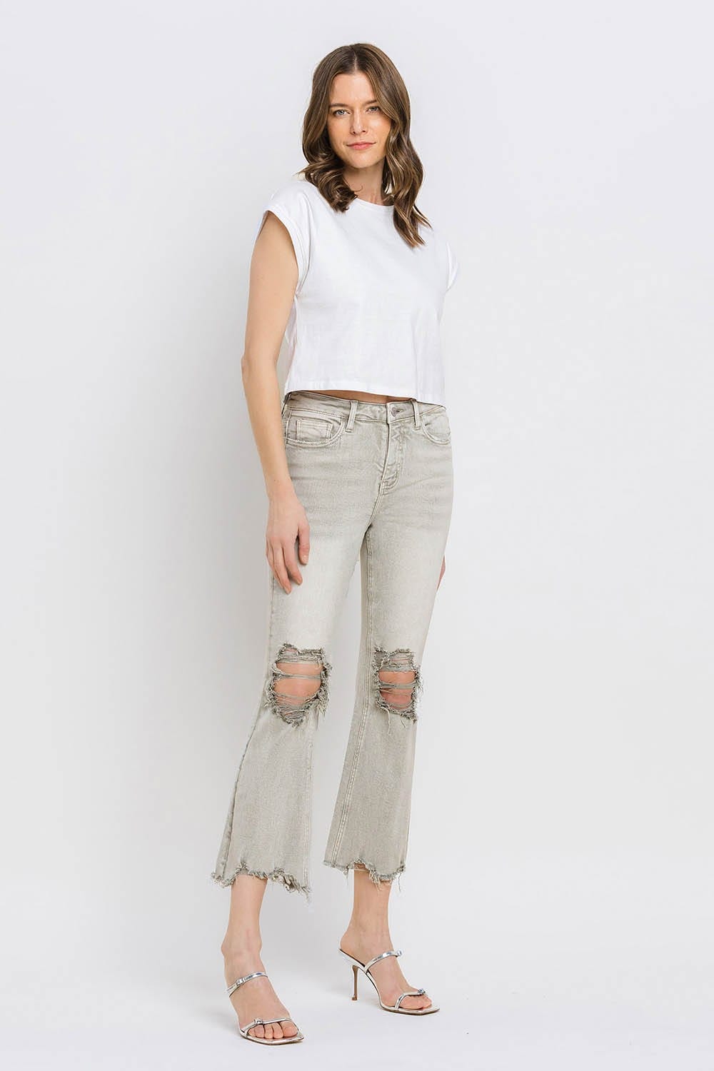 Lovervet Distressed Raw Hem Cropped Flare Jeans *