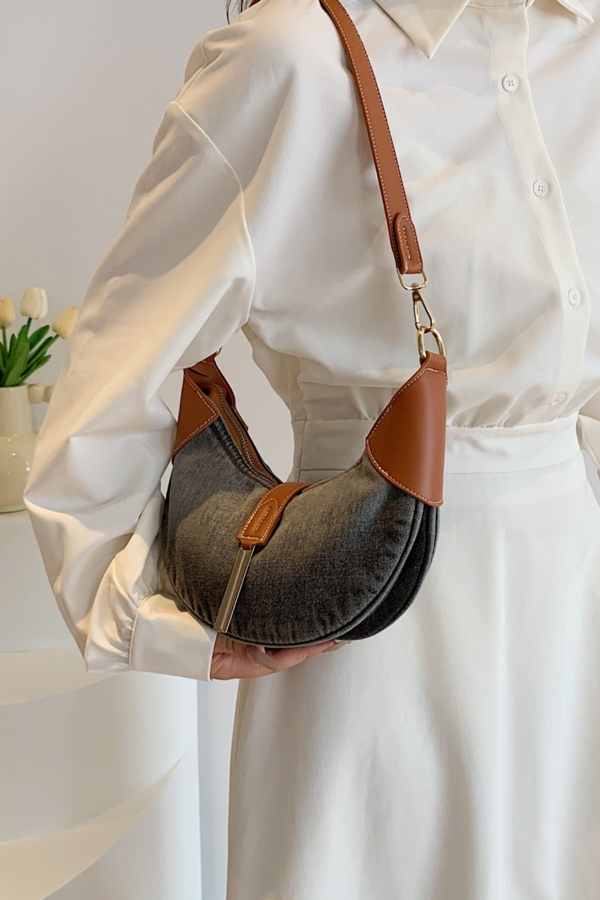 Contrast Denim Shoulder Bag