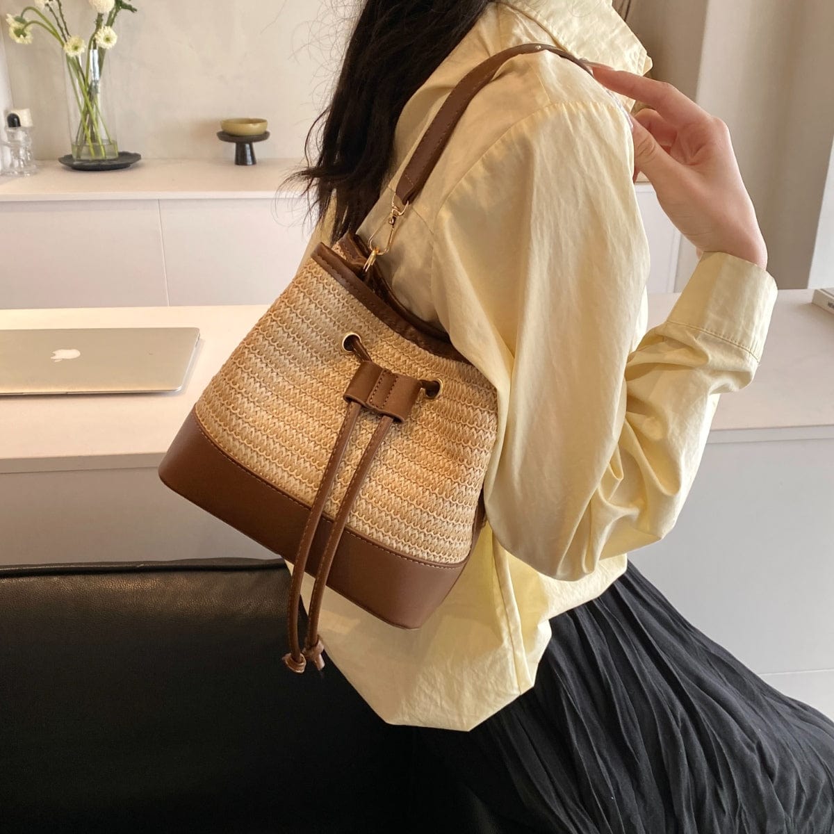 Lily & Luna Straw Braided Shoulder Bag