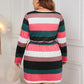 Plus Size Striped V-Neck Burnt Coral Long Sleeve Mini Dress