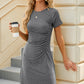 Ruched Round Neck Short Sleeve Mini Dress