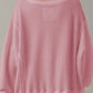 Slit Waffle-Knit Round Neck Long Sleeve Top
