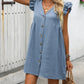 Full Size Button Up V-Neck Cap Sleeve Mini Dress