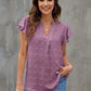 Swiss Dot Notched Flutter Sleeve Blouse
