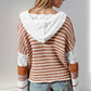 Double Take Full Size Openwork Contrast Long Sleeve Hooded Sweater
