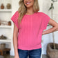 Double Take Full Size Cable-Knit Round Neck Short Sleeve Sweater