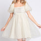 GeeGee Pearl Mesh Puff Sleeve Babydoll Dress
