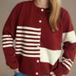Striped Color Block Round Neck Cardigan