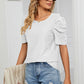 Eyelet Puff Sleeve Round Neck Blouse