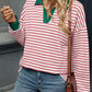 Striped Johnny Collar Long Sleeve Sweatshirt