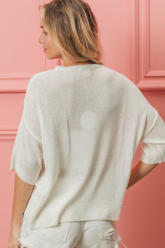 BiBi Striped Heart Contrast Knit Top - Brand BiBi