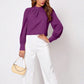 Ruched Mock Neck Long Sleeve Blouse