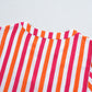 Striped Notched Flounce Sleeve Blouse