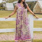 Ruffled Printed Tie Neck Cap Sleeve Dress