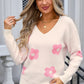Flower V-Neck Long Sleeve Sweater