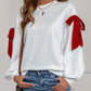 Perfee Bow Round Neck Long Sleeve Sweatshirt