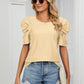 Eyelet Puff Sleeve Round Neck Blouse