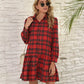 Ruffle Hem Plaid Button Down Long Sleeve Dress