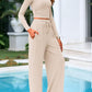 Devine Round Neck Long Sleeve Top and Pants Set