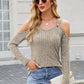 Ribbed Cold Shoulder Long Sleeve Top