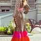 Leopard V-Neck Long Sleeve Maxi Dress