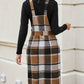 Slit Plaid Wide Strap Overall Dress