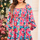 Plus Size Smocked Floral Square Neck Balloon Sleeve Dress