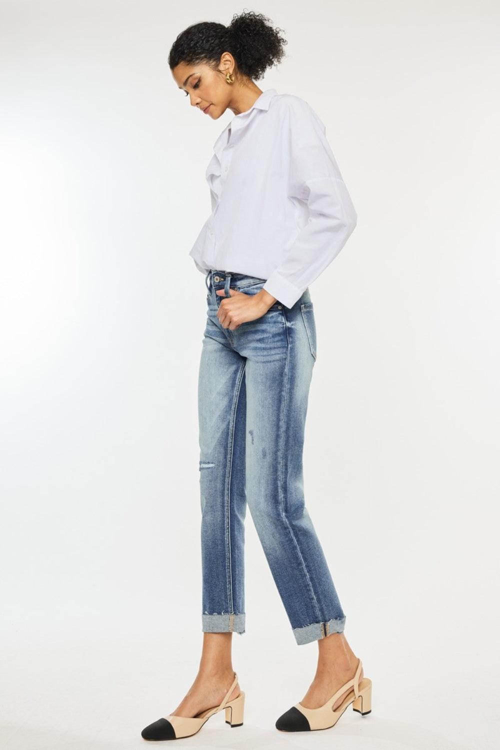 Kancan High Rise Cuffed Straight Jeans *