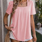 Ruched Square Neck Short Sleeve Blouse